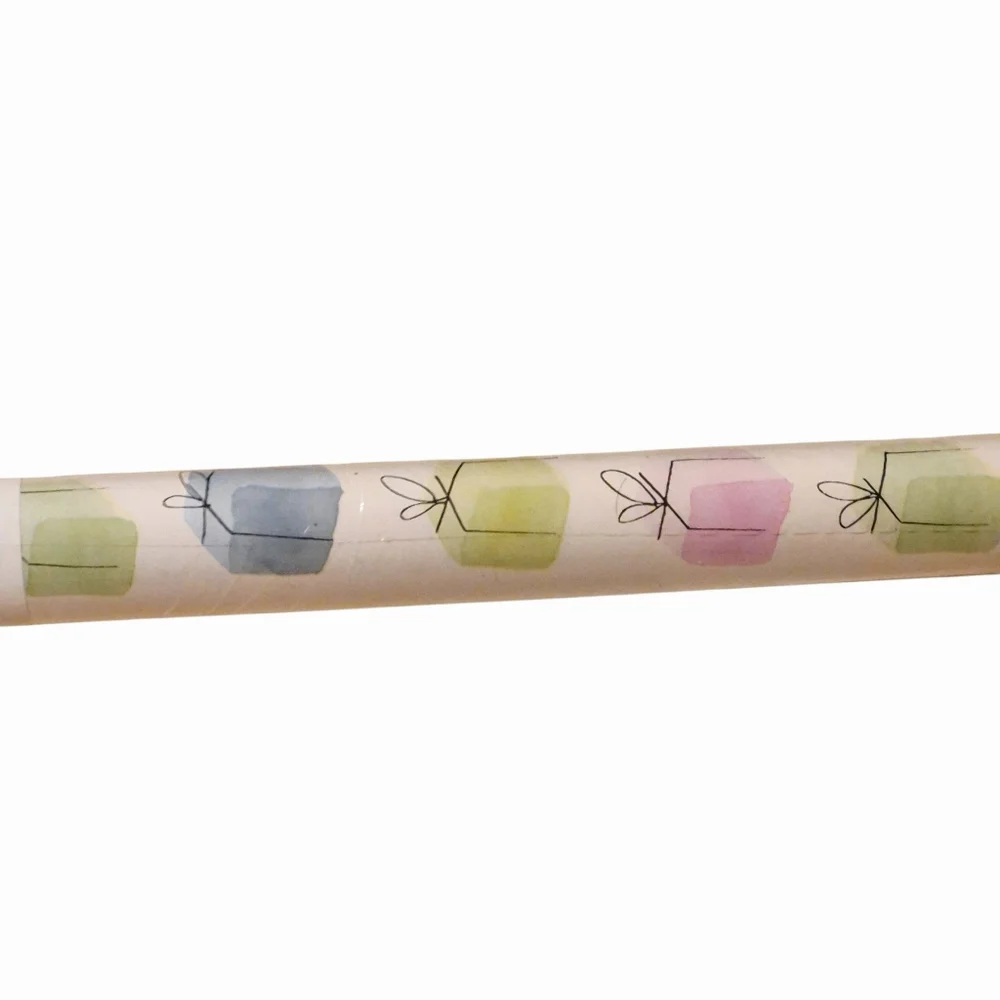 ÖNSKA wrapping paper from IKEA.  In a multi colored with white background in a c